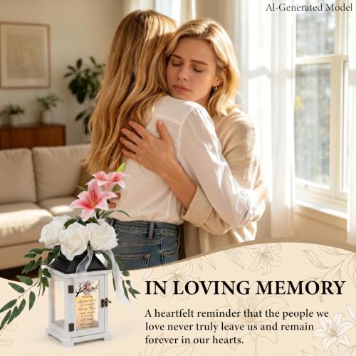 Memorial Lantern with Lily Rose Flower, Sympathy Gift for Loss of Loved One, Bereavement Funeral Gift in Memory of Mom Dad Husband Wife - color: Those We Love/White