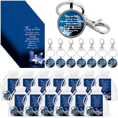 Funeral Favors for Guest Memorial Gifts Including Remember Keychain Prayer Cards Organza Bags for Memorial Celebration of Life(Dark Blue,24 Sets) - color: Dark Blue