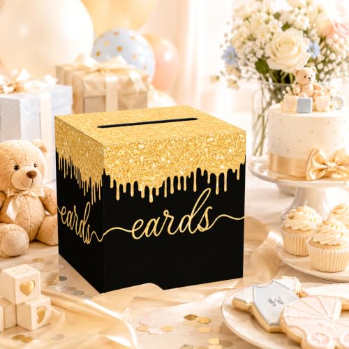 Black and Gold Wedding Card Box with Slot for Reception and Bridal Shower - color: Black Gold02