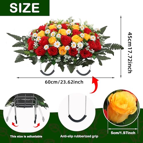 Wocst Headstone Flower Saddle,Large Artificial Cemetery Flowers for Grave Artificial Roses Daisy Saddle for Cemetery Headstone (Yellow) - color: Yellow