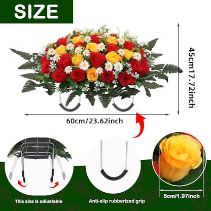 Wocst Headstone Flower Saddle,Large Artificial Cemetery Flowers for Grave Artificial Roses Daisy Saddle for Cemetery Headstone (Yellow) - color: Yellow