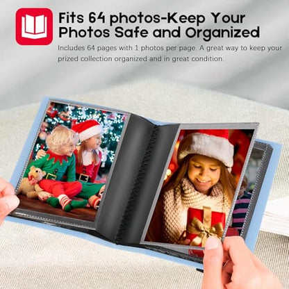 Aevdor Small 4x6 Photo Album, 64 Pockets, Black Pages, Elastic Band,Blue | Compact 4x6 Photo Book for Family, Wedding, Baby, Travel, Postcards and Recipe Cards. One Album is Included - color: PP Blue