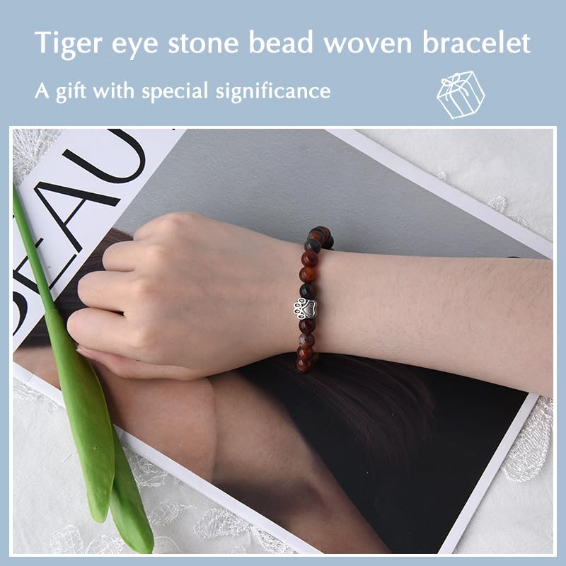 ShiQiao Spl Cat Dog Footprint Paw Stretchable Bracelet for Women Men Birthday Gifts for Cat Dog Lovers Gift for Pet Owner Natural Stone Beads Bracelets for Daughter Son Memorial Remembrance Bracelet