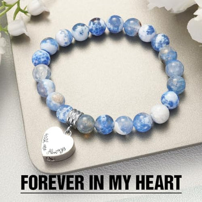 XIUDA Heart Cremation Memorial Urn Bracelet 316L Stainless Steel Keepsake Jewelry Urn Bracelet for Ashes for Women-With Me Always - style: Blue Agate Stone