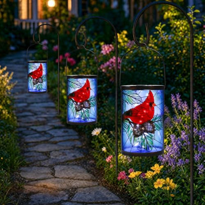 MUMTOP Cardinal Solar Lantern, Hanging Glass Garden Light Christmas Decor - color: Red