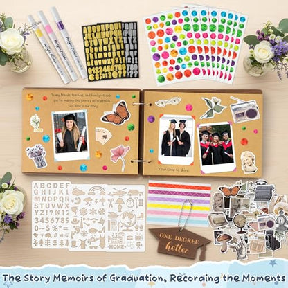 CY2SIDE Graduation Photo Album Scrapbook - 30Page One Degree Hotter Wooden Graduation Scrapbook Craft Kit School Day Memory Book DIY Class 2026 Graduate Handmade Album Gift for College Senior Grad - style: One Degree Hotter