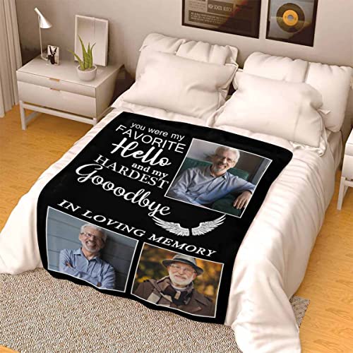LOSARON Custom Memorial Blanket You were My Favorite Hello My Hardest Goodbye Wings Personalized Photo Collection Blanket in Memory of Loved One Gifts Memorial Gifts for Loss of Grandma Dad Mom