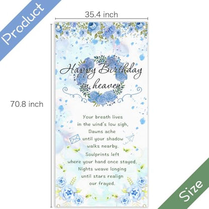 Happy Birthday in Heaven Door Banner Funeral Remembrance Decoration Funeral Memorial Flags for Cemetery Happy Heaven Birthday Door Banner 35.4x70.8 inch (blue)