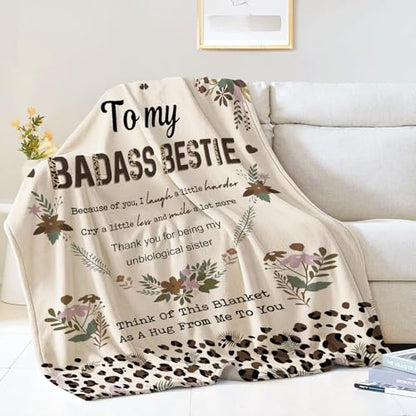 Leopard Badass Bestie Gift, Badass Bestie Blanket, Leopard Sisters Gift, Sister Blanket, Sister Gifts from Sister, Gifts for Best Friends - Super Soft Flannel Blanket 50" x 60" - color: Besties