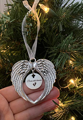 Baby Memorial Christmas Angel Wings Keepsake Ornament - Born Into Heaven - Infant Loss Remembrance - Miscarriage Sympathy Gift