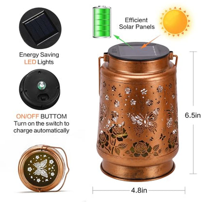 Butterfly Solar Lanterns Outdoor Waterproof Rose Garden Decor Gifts for Women Mom Grandma Hanging Solar Lights Metal Solar Decoration Outside for Yard,Patio,Backyard,Porch - style: C. 1 Pack Rose Butterfly Lantern