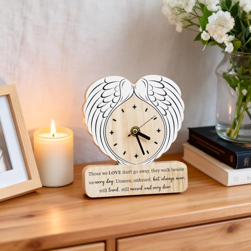 Sympathy Gifts for Loss of Loved One, Angle Wings Wooden Clock as Grief Bereavement Gifts for Women Men, Memorial Gifts for Loss of Mom Dad Husband Wife Grandparents