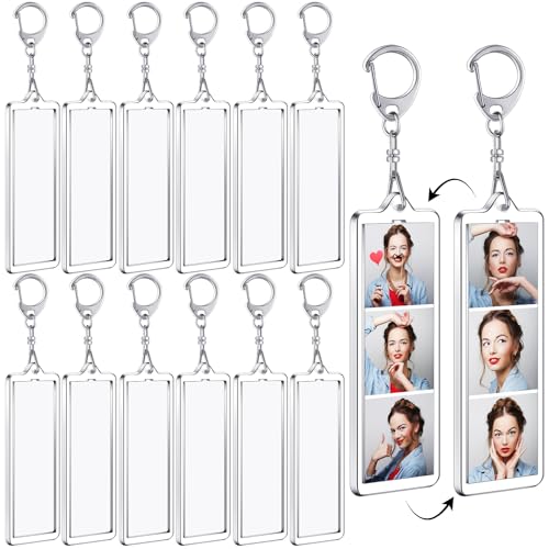 MTLEE 12 Pcs Mini Photo Strip Keychain Frame 1x3 Inch Acrylic Photo Booth Keychain Double Sided Keyring Blank DIY Custom Gift - style: D-shaped Clasp
