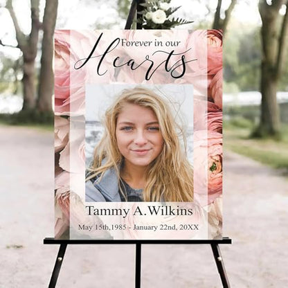 Floral Roses Funeral Welcome Sign, Heart Collage Celebration of Life Welcome Sign, in Loving Memory Sign, Celebration of Life, Celebration of Life Sign, Memorial Sign with Photo *2 - color: Version #24