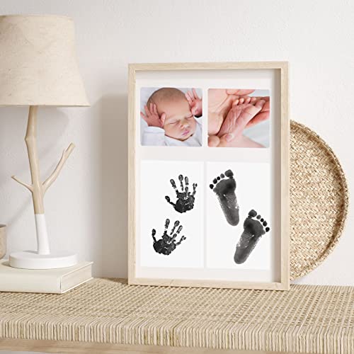 48 Pcs Inkless Baby Footprint Kit Includes 16 Pcs Colorful Ink Pad and 32 Imprint Card for Baby Hand and Footprints, Handprint Dog Paw Print Kit for Newborn Registry Gifts Family Printing Mom Girl