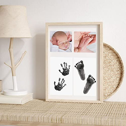 48 Pcs Inkless Baby Footprint Kit Includes 16 Pcs Colorful Ink Pad and 32 Imprint Card for Baby Hand and Footprints, Handprint Dog Paw Print Kit for Newborn Registry Gifts Family Printing Mom Girl