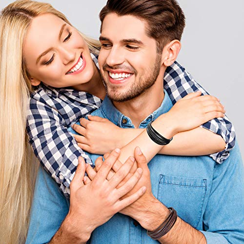 Mens Leather Bracelet with Clasp Cowhide Multi-Layer Braided Leather Mens Bracelet - style: 2pcs Couple leather style&7.5