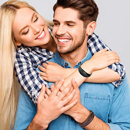 Mens Leather Bracelet with Clasp Cowhide Multi-Layer Braided Leather Mens Bracelet - style: 2pcs Couple leather style&7.5