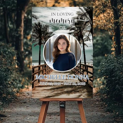 Memorial Sign, Modern Funeral Sign, Blue, PVC, 12x18 Inches, Free Standing - color: Version 9