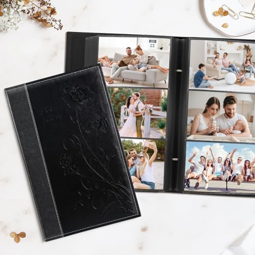 Artmag Photo Album 4x6 300 Photos, Extra Large Capacity Leather Cover Wedding Family Photo Albums Holds 300 Horizontal 4x6 Photos(Black) - color: Black, size: 300 Pockets