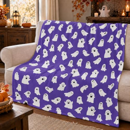 Halloween Blanket Cute Ghost Throw Blankets Gifts for Women Men 50"X60" - color: Purple Ghost