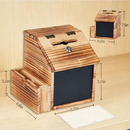 Donation Box - Wood Suggestion Box with Slot and Lock, Prayer Box Ballot Box for Wedding, Church, Classroom