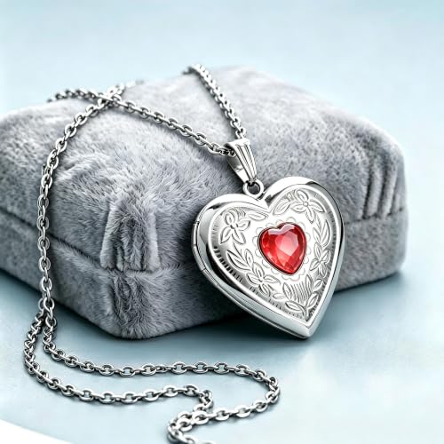 Locket Necklace That Holds Pictures Birthstone Lockets for Women Photo Locket - style: July-birthstone
