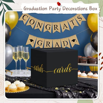 QIKSION Elegant Card Box for Party, Gold Foil Graduation Card Box, Black - color: Black and Gold Foil