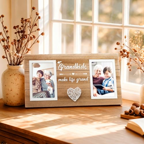 Grandparents Gifts, Birthday Gift for Grandma Photo Frame, Grandma Grandpa Gifts Picture Frame Holds 2pcs 4x6 Pictures - style: grandparents