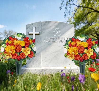 Artificial Cemetery Flowers,Memorial Flowers,Beautiful Arrangements for Headstones,Silk Rose Daisy Cymbidium Spathiphyllum