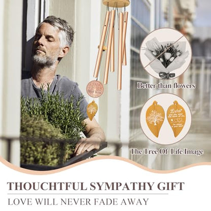 Memorial Wind Chimes for Loss of Loved One, Sympathy Wind Chimes with Tree of Life, Remembrance in Memory of Mom Dad, Bereavement and Condolence Memorial Gifts(Rose Gold) - size: B-Golden-Loved One
