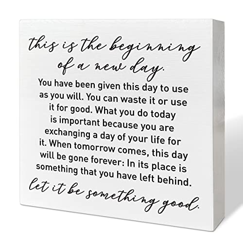 Inspirational Quotes Desk Decor, Wooden Box Sign, A New Day - color: C