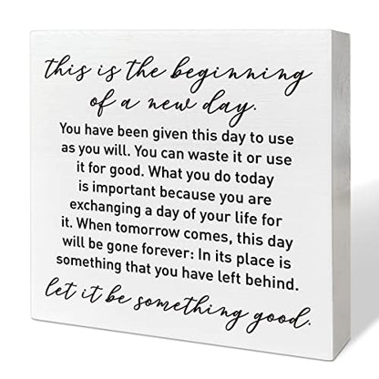 Inspirational Quotes Desk Decor, Wooden Box Sign, A New Day - color: C