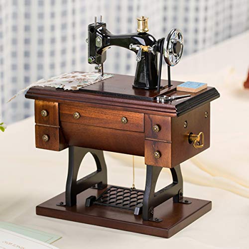 Sewing Machine Music Box Gift, Wooden Vintage Musical Box Christmas Anniversary Birthday Gifts for Mom Wife Grandma Friend Wind Up Mechanical Melody Fur Elise