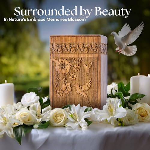 Hummingbird Wooden Urn for Human Ashes, Medium 115 cu in, Rosewood - color: Hummingbird Rosewood, size: Medium (115 cu in)