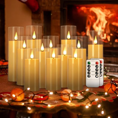 fclayvts 12 Packs of Acrylic LED Candles, Flickering Flameless Candles Battery Operated with Remote Dimmed and Timed, 3D Wick Candles for Home Decor,Wedding,Gift，Parties and Festivals. (3 Size Ivory) - size: 12-Pack-Acrylic