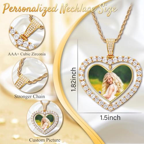 Custom Circle Chain with Picture Custom Circle Pendant Necklace - color: Heart-Gold-006
