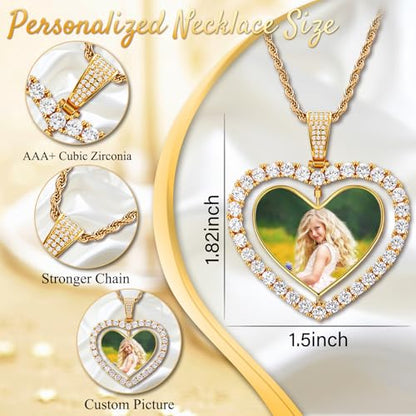 Custom Circle Chain with Picture Custom Circle Pendant Necklace - color: Heart-Gold-006
