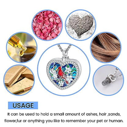 Eusense Cremation Jewelry for Ashes Urn Necklace to Put Ashes In 925 Sterling Silver Memorial Pendant Heart Urn Necklaces for Ashes Necklace for Women Men - style: G-Red Cardinal Urn Necklace-Abalone Shell