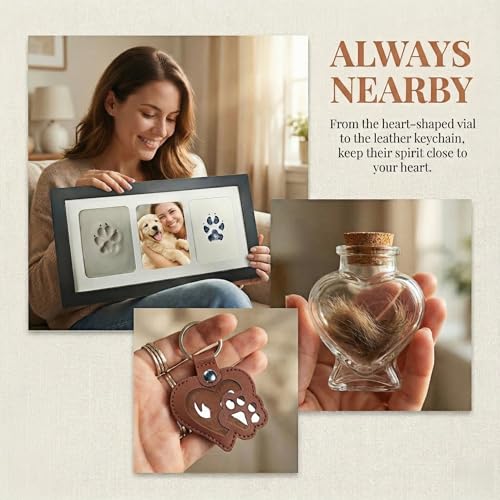 Black Pet Paw Print Keepsake Photo Frame, Mess-Free 3-Panel Wooden Pet Loss Memorial Kit for Dog & Cat - color: black