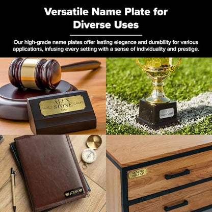 Engraved Name Plate, 1" x 3" Personalized Custom Trophy Plate, Picture Frame, Urn and Memorabilia Plaque, Adhesive Backing My Sign Center - color: Brushed Gold Black, size: 1x3 Engraved