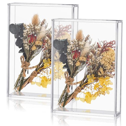 Barydat 2 Pcs 5" x 7" Acrylic Shadow Boxes Display Cases, Shadow Box DIY Frame Clear Acrylic Display Cases Wedding Memory Dried Flower Container Picture Photo Frame for Valentine Day Wedding - size: 5 x 7''