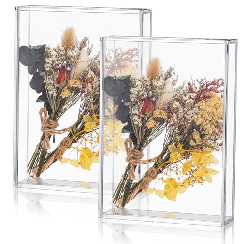 Barydat 2 Pcs 5" x 7" Acrylic Shadow Boxes Display Cases, Shadow Box DIY Frame Clear Acrylic Display Cases Wedding Memory Dried Flower Container Picture Photo Frame for Valentine Day Wedding - size: 5 x 7''