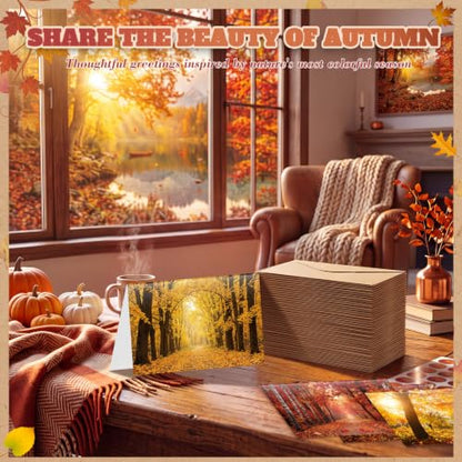 Eaasty 50 Sets Fall Greeting Cards with Envelopes Stickers, 4x6 Inch - style: Fall Leaves