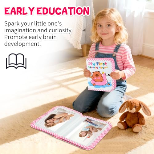 My First Baby Photo Album, 17 4x6 Photos, Soft Cloth, Pink | Children'S Mirror, for Baby Showers Picture, and Family Travel Memories - style: kapibala