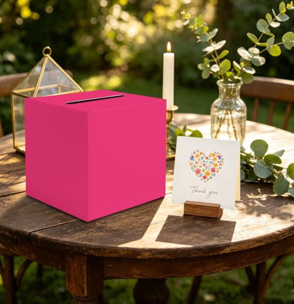 SietDESEO Hot Pink Card Box with Slot Money Gift Card Box Holder for Party Wedding Reception Birthday Graduation Bridal Shower Baby Shower Diaper Raffle Box - color: HOT PINK CARD BOX, size: 7.8 X 7.8 X 7.8 INCH