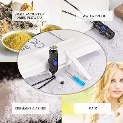 XIUDA Crystal Cremation Urn Necklace for Ashes Keepsake Stainless Steel Memorial Pendant with Flower - color: Bule