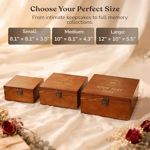 shop4ever Custom Wooden Keepsake Box, Engraved Your Text Or Logo Design | Personalized Design, Photo Holder, Document Holder, Memory Keeper, Keepsake Container, Wood Case With Lid