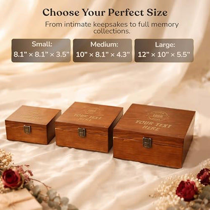 shop4ever Custom Wooden Keepsake Box, Engraved Your Text Or Logo Design | Personalized Design, Photo Holder, Document Holder, Memory Keeper, Keepsake Container, Wood Case With Lid