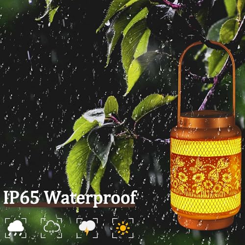 Solar Lanterns Outdoor Waterproof Birthday Gifts for Women Men Grandma Metal Hanging Solar Lights for Outside Patio Yard Festival Pathway Backyard Porch Landscape